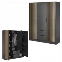 SZAFA GARDEROBA SOREN 3D GRAFIT 200CM OTWIERANA DUŻA PÓŁKI DRĄŻEK LAMELE