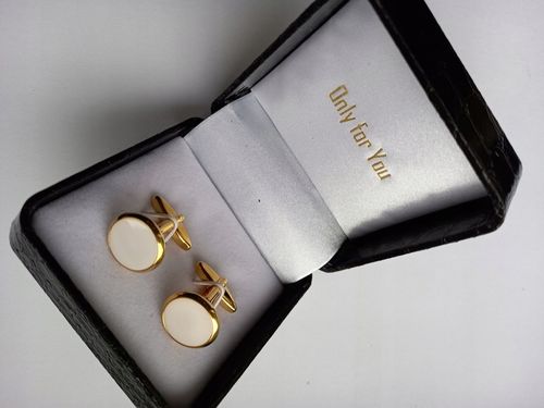 Spinki do mankietów EXC Złote Ślubne pozłacane masa perłowa w pięknym Etui na Arena.pl