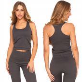 Top Sportowy Damski w Prążek GRAFIT Na Ramiączkach Komfortowy MORAJ S/M