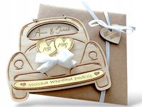 PERSONALIZOWANA Kartka na Ślub pamiątka Ślubna DREWNIANA prezent AUTO HIT!