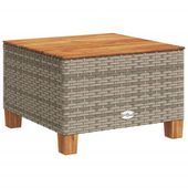 Stolik ogrodowy, szary, 55x55x36 cm rattan PE i drewno akacjowe