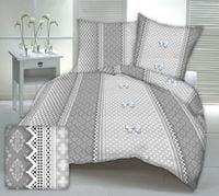 Pościel z kory 140x200 wzór szara koronka z kokardami