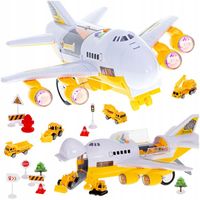Samolot Transportowy Interaktywny Otwierany + Pojazdy Budowlane 6szt Efekty