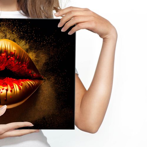 Obraz Na Płótnie Do Sypialni Złoto-Czerwone USTA Abstrakcja 100cm x 70cm na Arena.pl