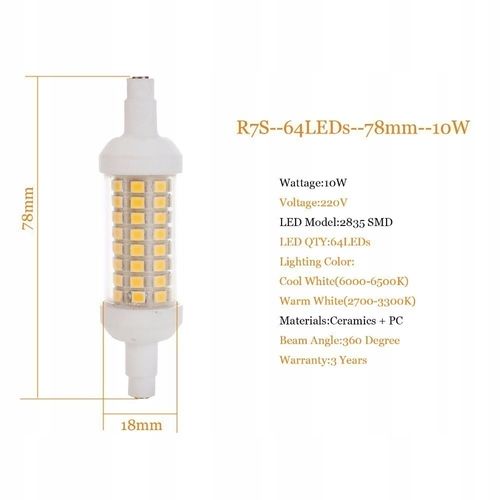 Żarnik Halogenowy Led R7S 6W 78Mm Zimny W-Wa na Arena.pl