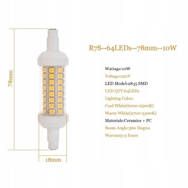 Żarnik Halogenowy Led R7S 6W 78Mm Zimny W-Wa zdjęcie 6