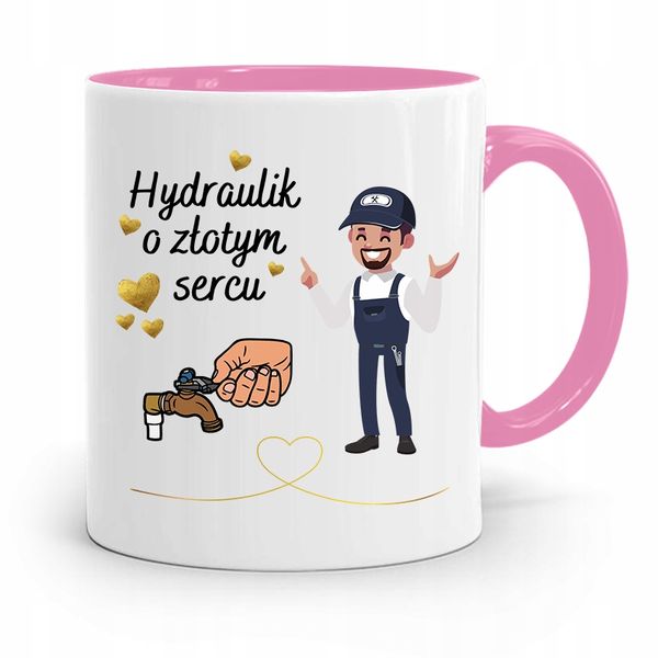 Kubek Różowy Prezent Dla Hydraulika O Złotym Sercu Z Nadrukiem Ze Zdjęciem zdjęcie 1