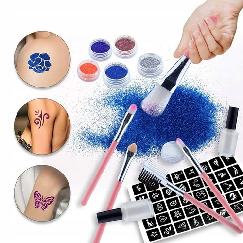 ZESTAW DO ROBIENIA TATUAŻY BROKATOWYCH SZABLONY ZMYWALNE BROKATY DLA DZIECI na Arena.pl