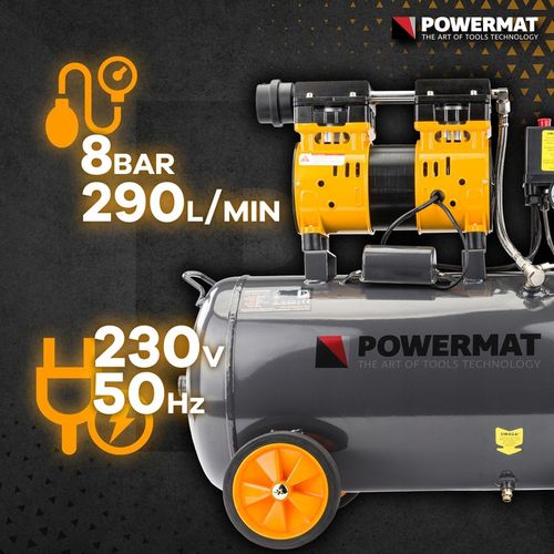 KOMPRESOR BEZOLEJOWY 50L SPRĘŻARKA 8 BAR 290l/min 230V SEPARATOR CICHY 59dB na Arena.pl