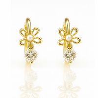 kolczyki ze stali szlachetnej pozłacane 14k złotem, kwiatuszki z perełką