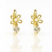 kolczyki ze stali szlachetnej pozłacane 14k złotem, kwiatuszki z perełką