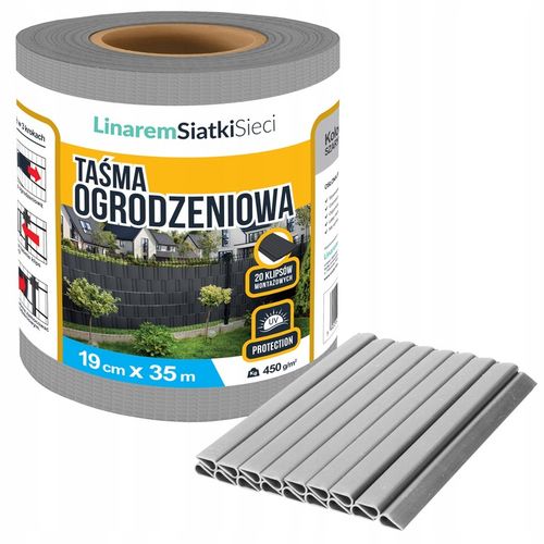 TAŚMA OGRODZENIOWA SZARA 19cmx35m OSŁONA NA OGRODZENIE PANELOWE PŁOT na Arena.pl