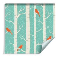 Tapeta Brzozy i Ptaki Zimą