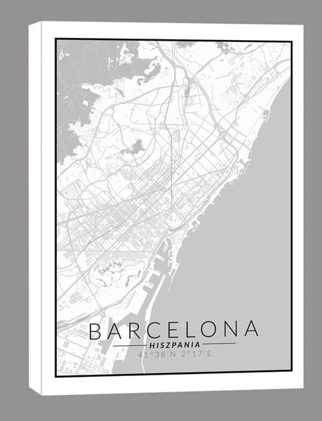 Barcelona mapa czarno biała - obraz na płótnie 90x120 cm zdjęcie 1