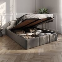 ŁÓŻKO 140x200 TAPICEROWANE Z POJEMNIKIEM + STELAŻ METALOWY PODNOSZONY