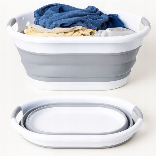 Kosz na pranie składany silikonowy szary 24L wąski YOKA HOME na Arena.pl