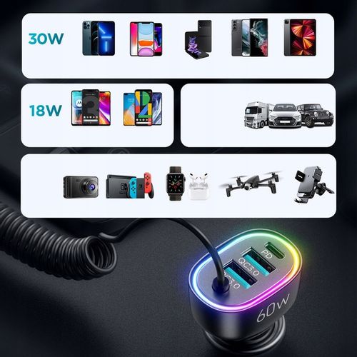 JOYROOM ŁADOWARKA SAMOCHODOWA 2x USB 1x USB C Z KABLEM USB C DO SAMOCHODU na Arena.pl