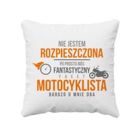 Mój fantastyczny facet motocyklista bardzo o mnie dba poduszka z nadrukiem