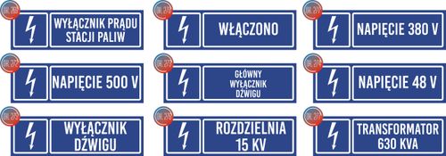 Tabliczka informacyjna - Napięcie 500V grawer piktogram 20x6 cm dużo wzorów na Arena.pl