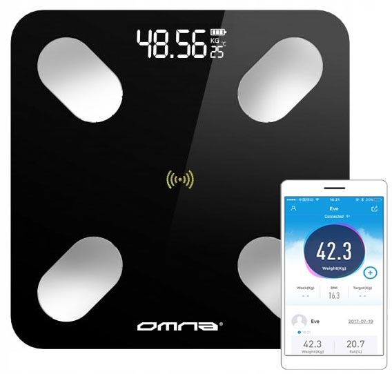Inteligentna waga łazienkowa smart szklana OMNA aplikacja, miarka i baterie zdjęcie 6