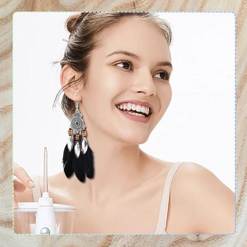 Kolczyki etniczne długie boho wiszące pióra czarne na Arena.pl