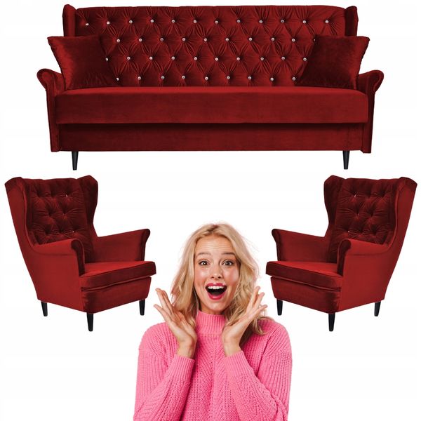 Zestaw mebli wypoczynkowych do salonu sofa 2 fotele CZERWONY Family Meble zdjęcie 1