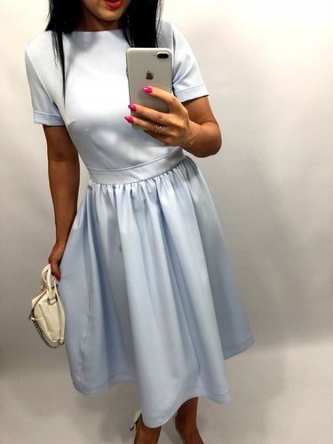 Sukienki Damskie Komunię Chrzciny Wesele Sukienka Elegancka Midi Błękit S na Arena.pl