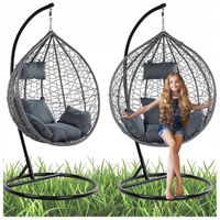 FOTEL OGRODOWY WISZĄCY KOKON DUŻY KOSZ KORFU SZARY PODUSZKA SZARA