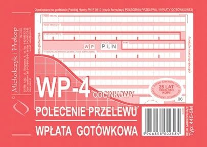 WP-4 ODCINK.POLECENIE PRZELEWU WPŁATA GOT A6 445-5 na Arena.pl