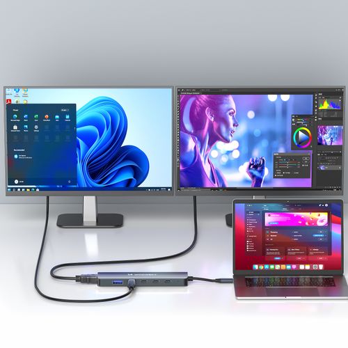 6w1 Hub rozdzielacz USB-A USB-C DisplayPort HDMI - szary na Arena.pl