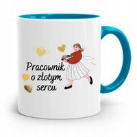 Pracownika Kubek Błękitny O Złotym Sercu Z Nadrukiem Ze Zdjęciem