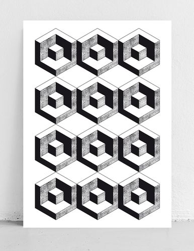 Plakat wzór geometryczny czarnobiały 21x29,7 cm A4 na Arena.pl
