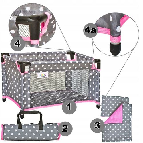 Łóżeczko dla lalek turystyczne kojec + TORBA POŚĆIEL ZESTAW 52 cm Doris na Arena.pl