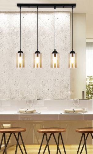 Bistro lampa wisząca czarny 4x40W E27 klosz brązowy na Arena.pl