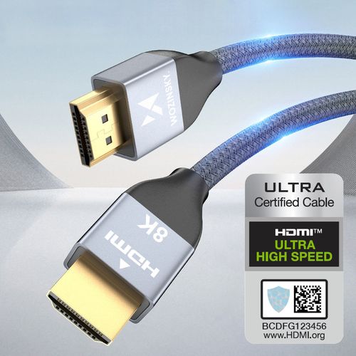 Mocny wytrzymały kabel HDMI 2.1 8K / 4K / 2K w oplocie 2m - srebrny na Arena.pl