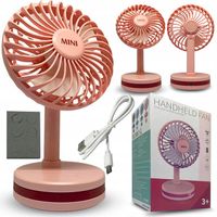 MOCNY WENTYLATOR WIATRAK BIURKOWY STOŁOWY STOJĄCY USB MINI RÓŻOWY PINK SET