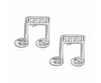 Delikatne rodowane srebrne kolczyki nutki nuty z cyrkoniami srebro 925 Z1125E