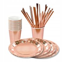 Zestaw ROSE GOLD Talerzyki Kubki i Słomki 12 osób