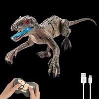 INTERAKTYWNY DINOZAUR ZDALNIE STEROWANY ROBOT LED SREBRNOSZARY