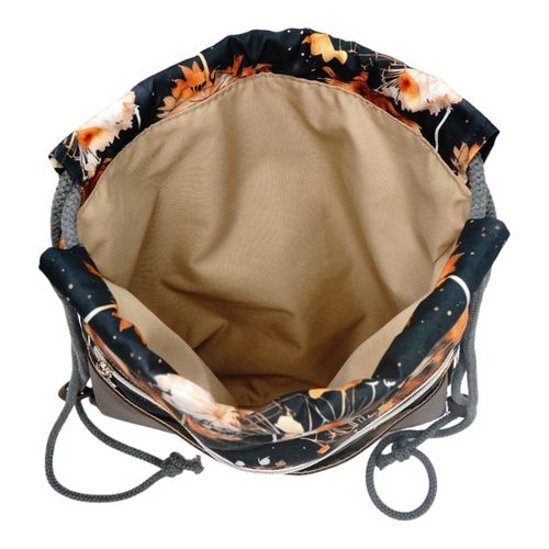 Worko-Plecak Brązowy z Motywem Dmuchawców – Handmade z Ukrytą Kieszenią na Zamek na Arena.pl