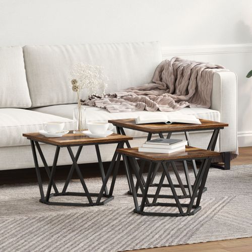 Stoliki boczne  3 szt. z dębu dymionego z drewna inżynieryjnego na Arena.pl