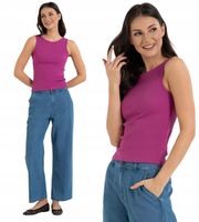 Koszulka Top Damski Bawełniany w Prążek Na Ramiączkach MORAJ Fioletowa - M