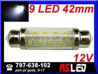 żarówka 9 LED 10x42 mm rurka 42mm biała zimna 12v