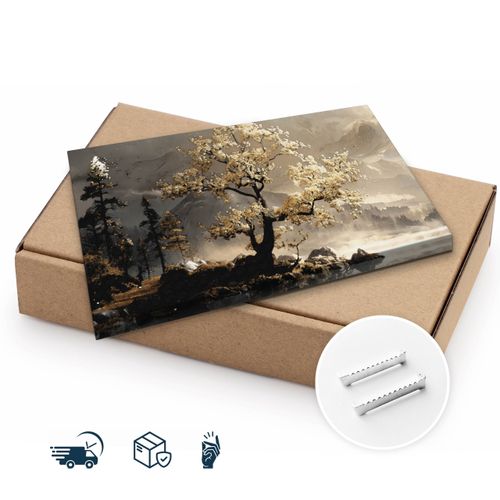 Obraz Na Płótnie Do Salonu Abstrakcyjne Drzewo Krajobraz Góry 90cm x 60cm na Arena.pl