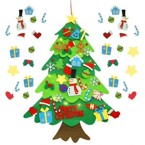 CHOINKA FILCOWA NA RZEPY Z OZDOBAMI DLA DZIECI ŚWIATEŁKA 50 LED NA ŚCIANĘ na Arena.pl