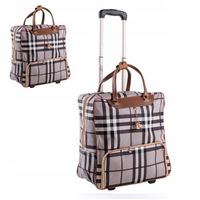 Torba podróżna na kółkach damska, walizka kabinowa miękka, krata SZARA