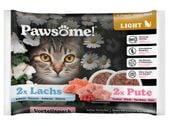 Niskokaloryczna karma dla kota bez cukru i zbóż Pawsome ŁOSOŚ + INDYK 4x85g
