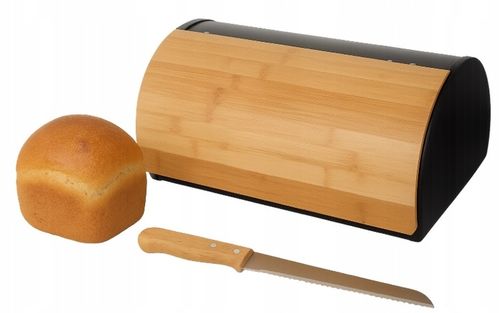 CHLEBAK NA PIECZYWO BUŁKI CHLEB POJEMNIK CZARNY BAMBUS DUŻY + NÓŻ na Arena.pl