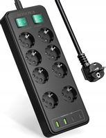 LISTWA ANTYPRZEPIĘCIOWA ZASILAJĄCA 12w1 4000 W ! OCHRONNA 8 GNIAZD + 4 USB