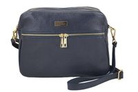 Pojemna torebka skórzana dwukomorowa - Granatowa